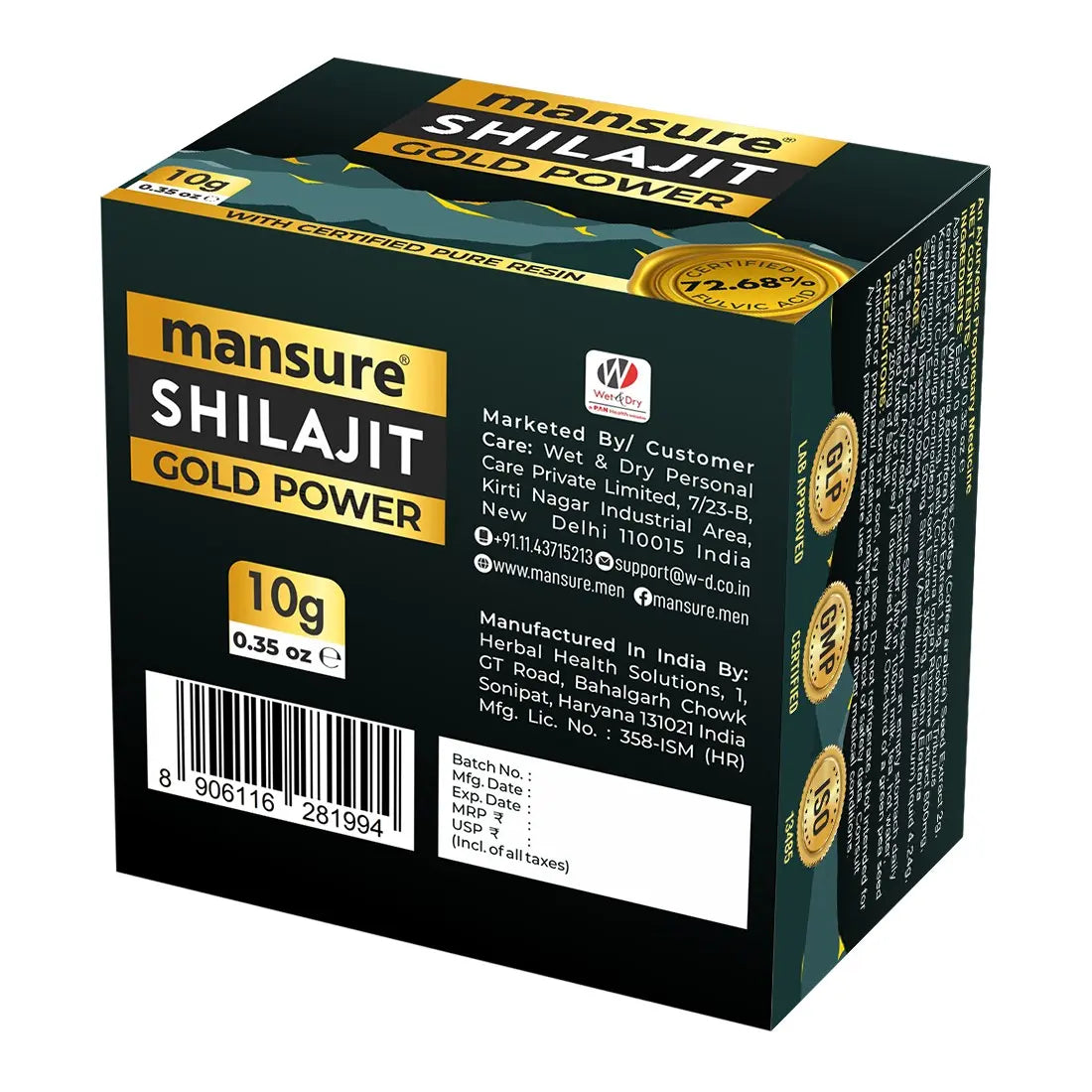 ManSure Shilajit Gold Power Resin with Swarna Bhasma, Ashwagandha, Gokhru and Kali Musli for Sustained Energy, Immune and Antioxidant Support ManSure