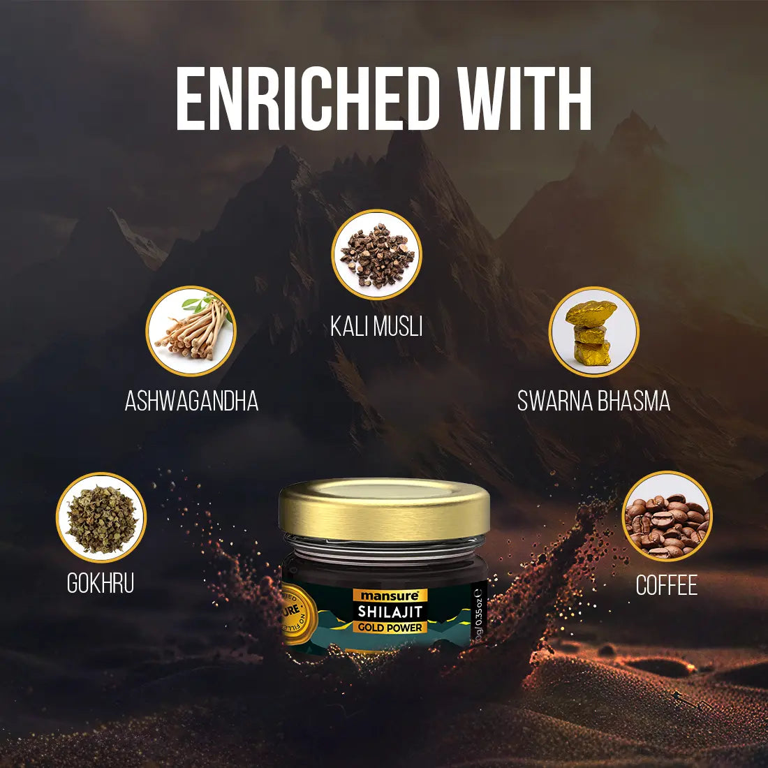 ManSure Shilajit Gold Power Resin with Swarna Bhasma, Ashwagandha, Gokhru and Kali Musli for Sustained Energy, Immune and Antioxidant Support ManSure