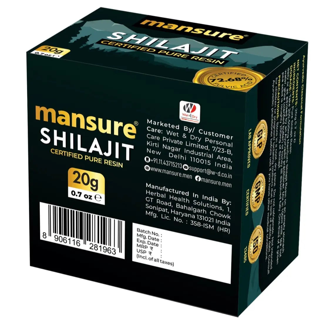 ManSure Shilajit Pure Resin with No Fillers and 72.68% Fulvic Acid for Energy, Immune Support and Detox ManSure