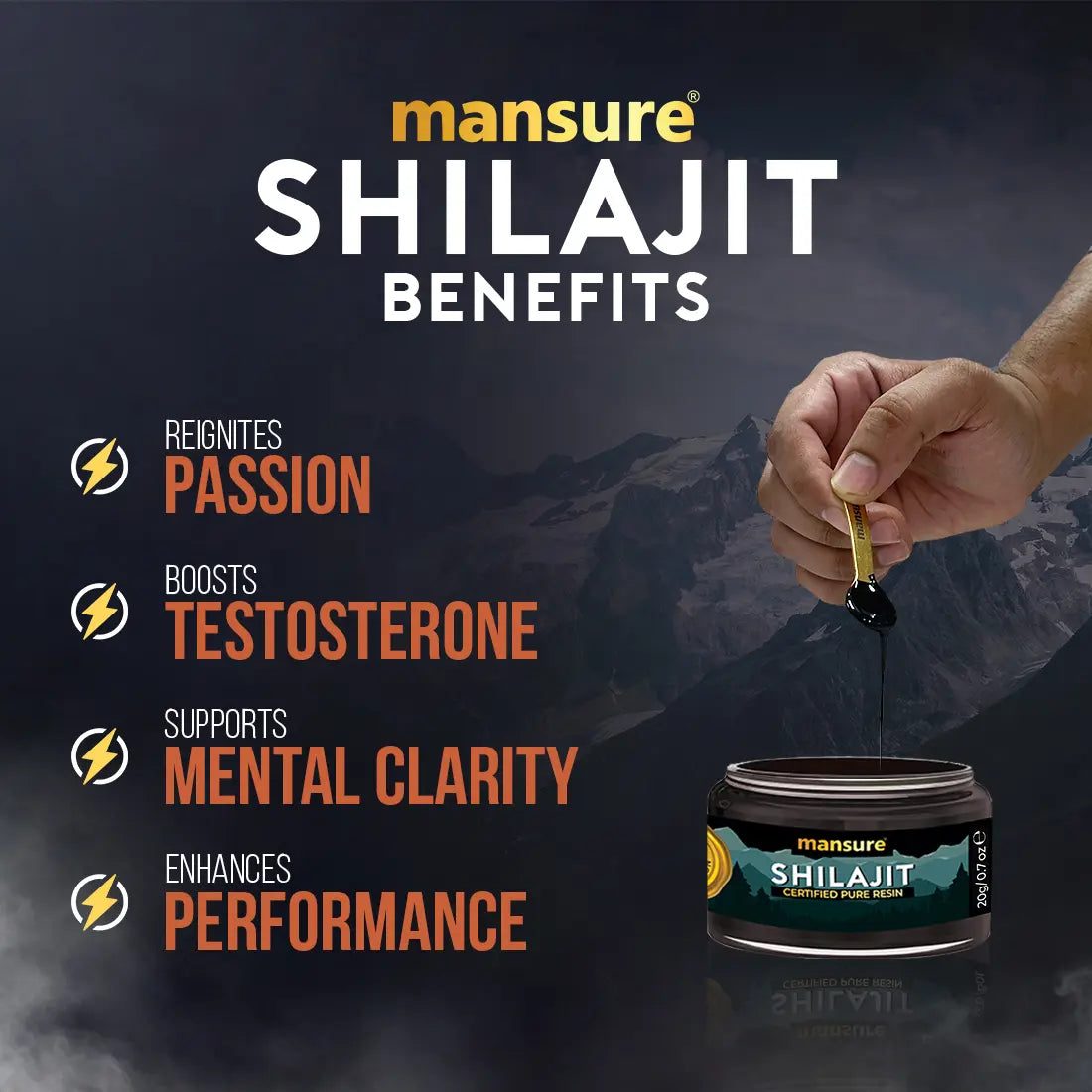ManSure Shilajit Pure Resin with No Fillers and 72.68% Fulvic Acid for Energy, Immune Support and Detox ManSure