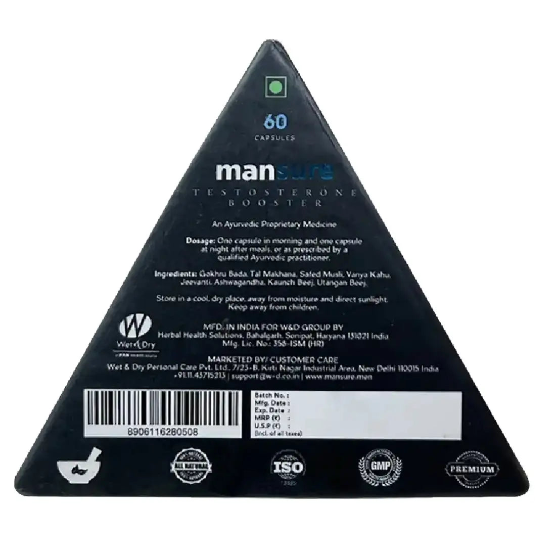 ManSure TESTOSTERONE BOOSTER for Men's Health - 60 Capsules ManSure