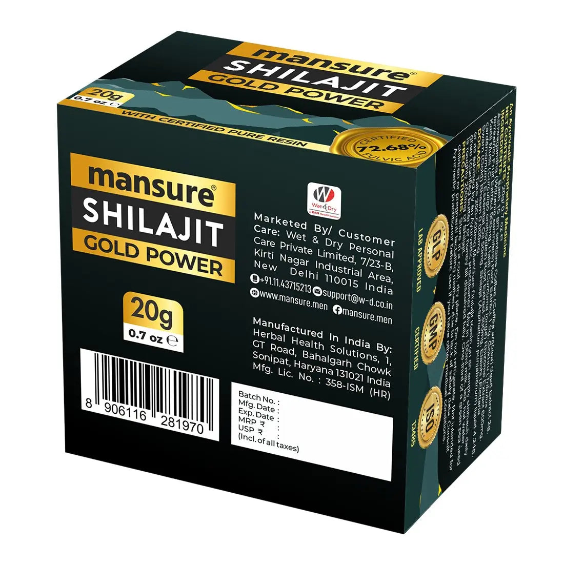 ManSure Shilajit Gold Power Resin with Swarna Bhasma, Ashwagandha, Gokhru and Kali Musli for Sustained Energy, Immune and Antioxidant Support ManSure