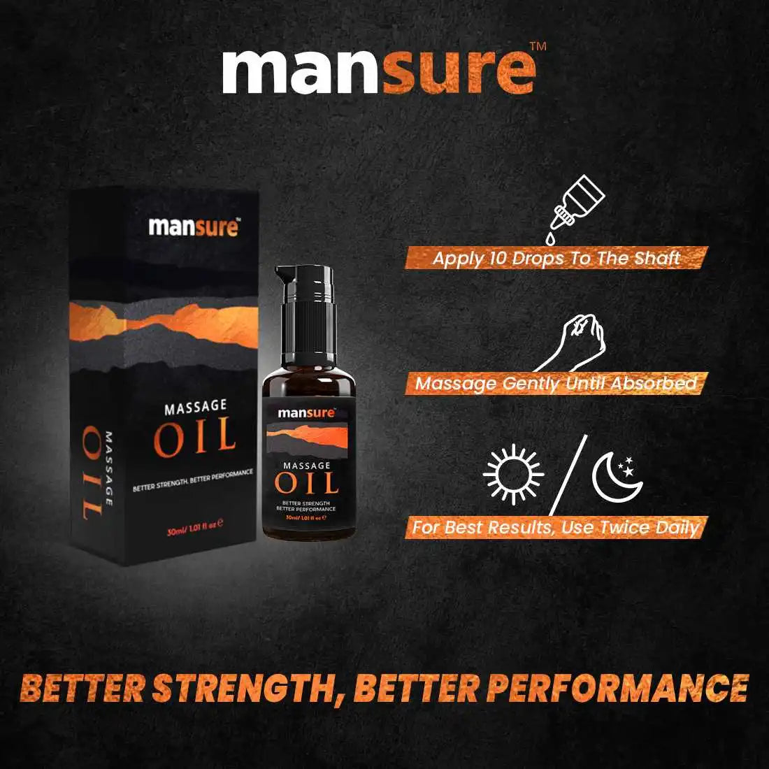 Apply 10 drops of ManSure Massage Oil for Men and Massage Gently. Repeat twice daily.