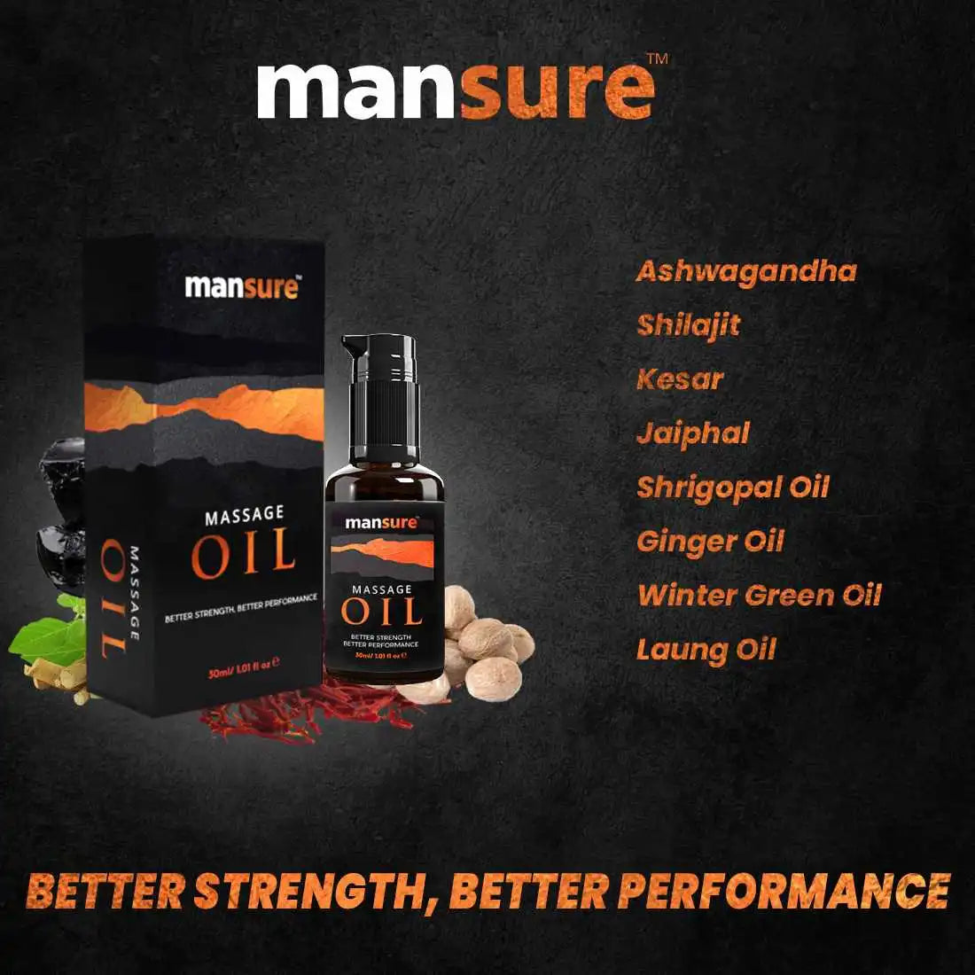 ManSure Massage Oil for Men Contains Ashwagandha, Shilajit, Kesar, Jaiphal, Shrigopa Oil and Other Potent Ingredients