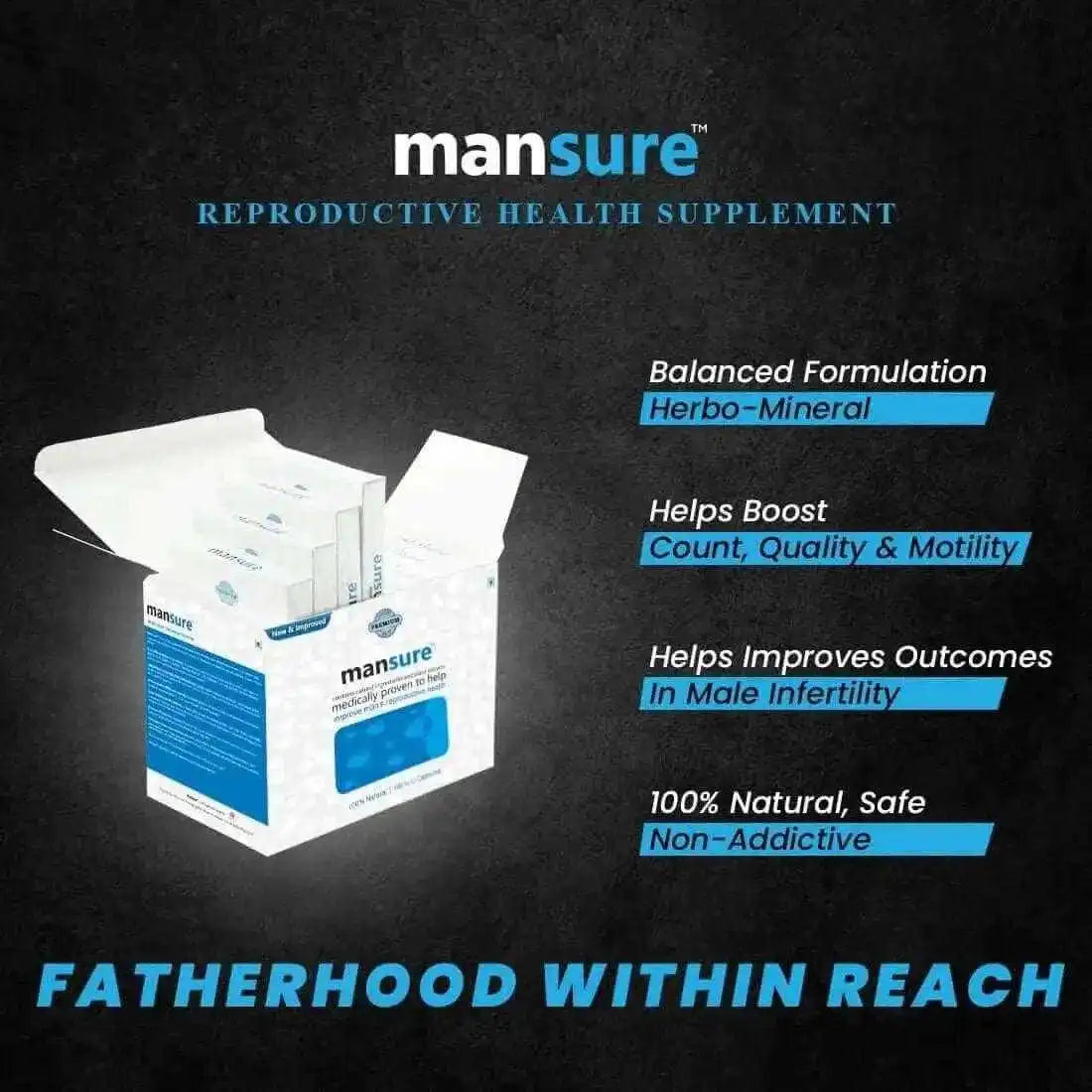 ManSure Reproductive Supplement for Men - 100 Capsules Herbo-Mineral Ayurvedic Male Health Supplement 